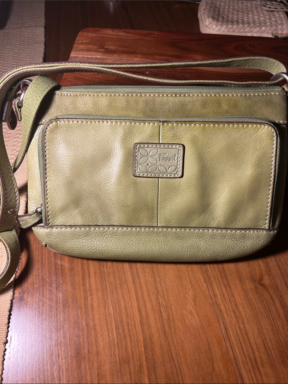 Fossil Olive Leather Crossbody Shoulder Bag